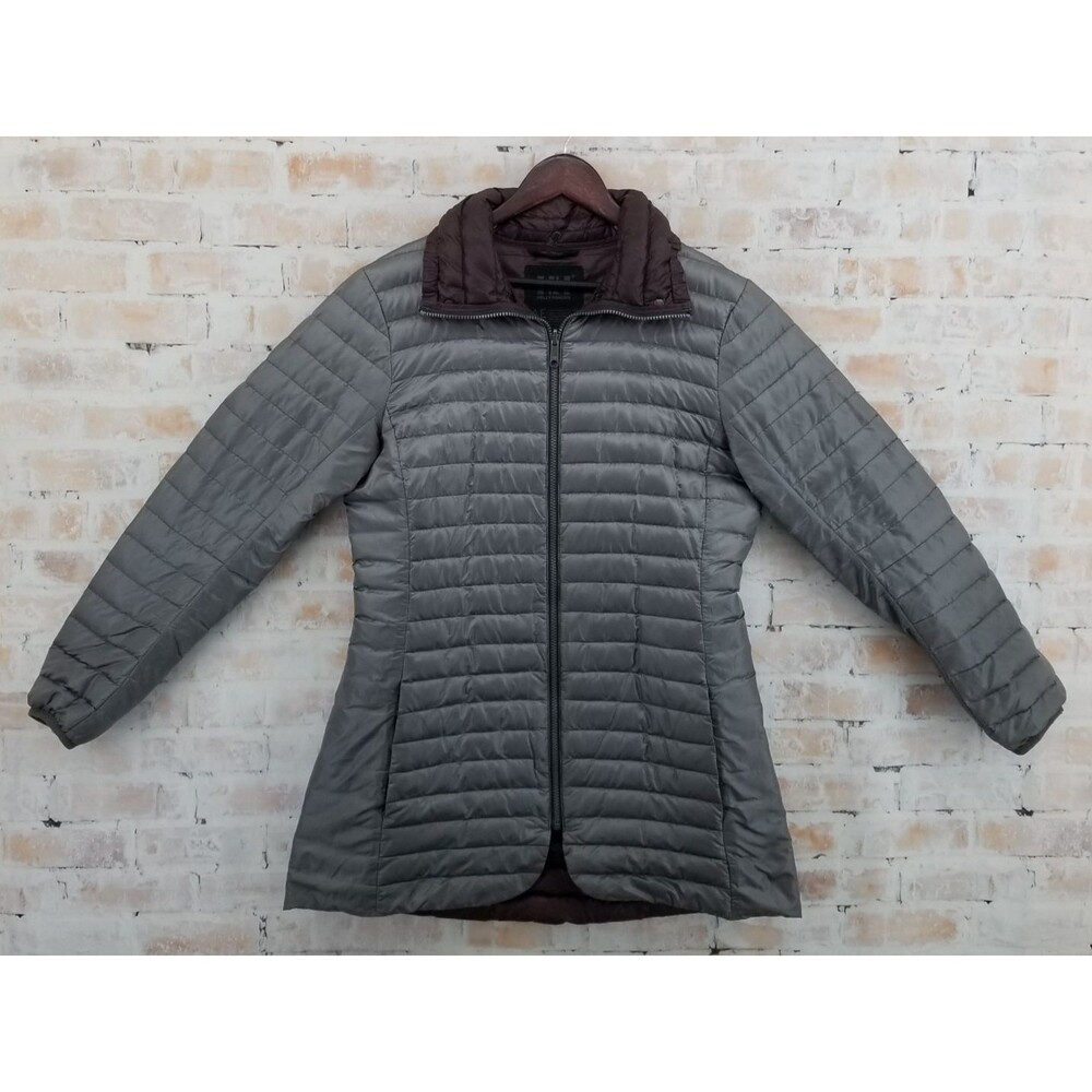 Helly Hansen Quilted Full Zip Goose Down Jacket Grey Women's Large Full Length
